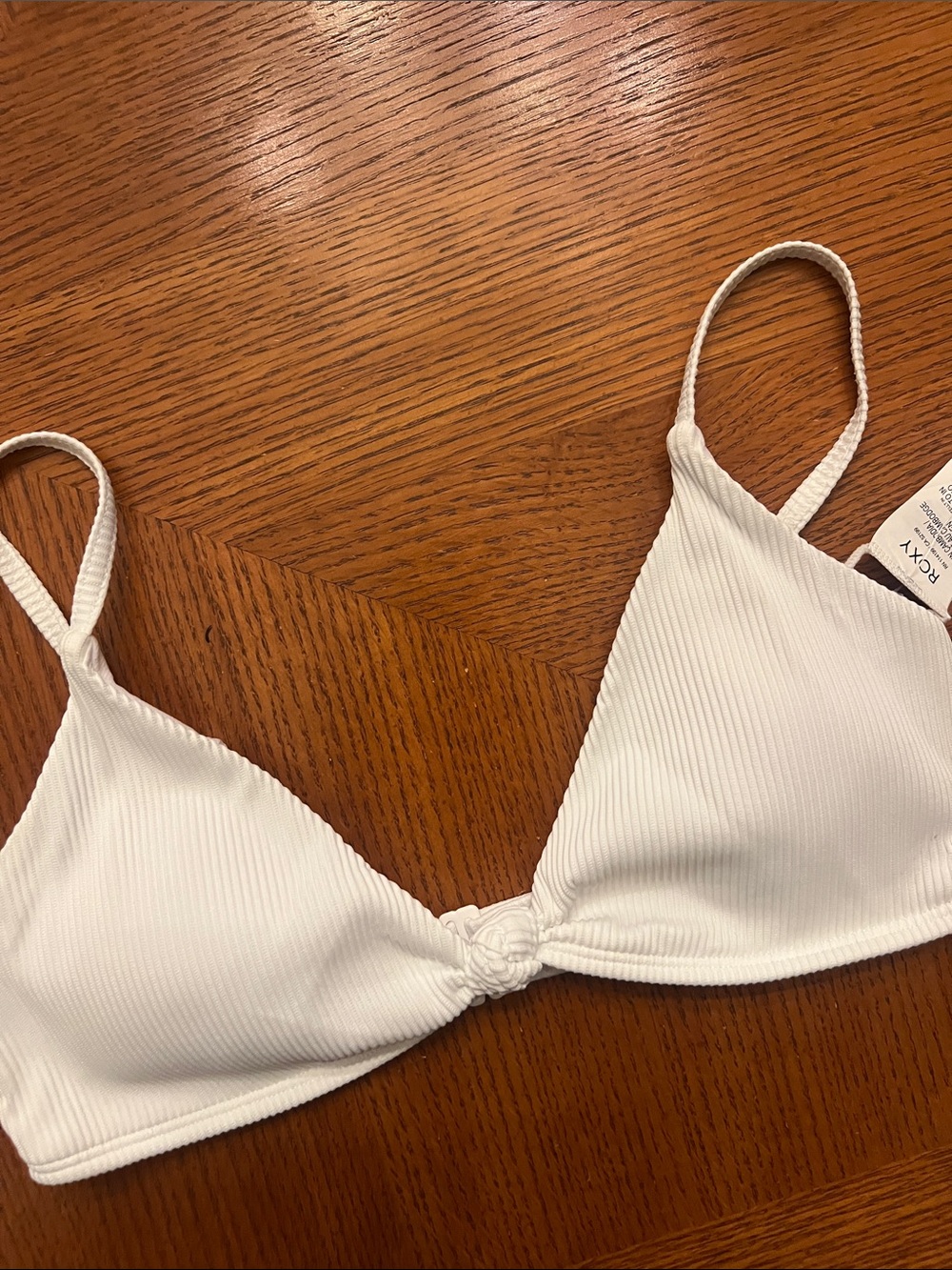 Roxy White Ribbed Knot-Front Bralette bikini top Size medium B42